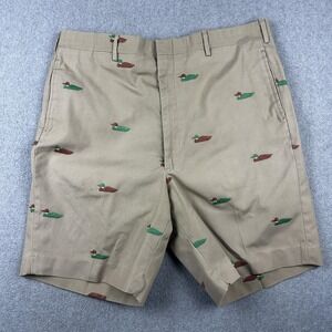 Vintage Mallard Duck Embroidered Shorts Mens 36 Khaki Flat Golf Preppy Casual